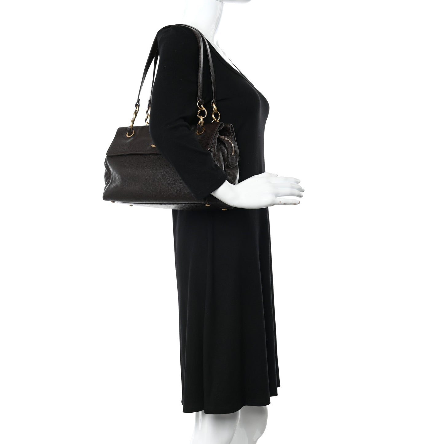 Caviar Flap Shoulder Bag Brown