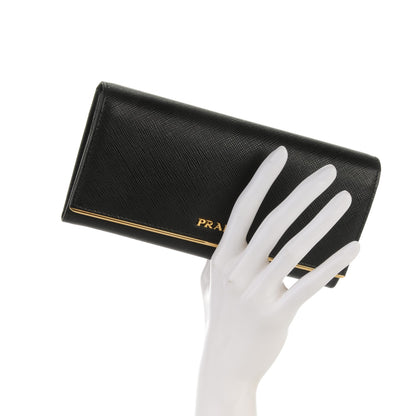 Prada Saffiano Metal Bar Flap Wallet Black 2 of 6