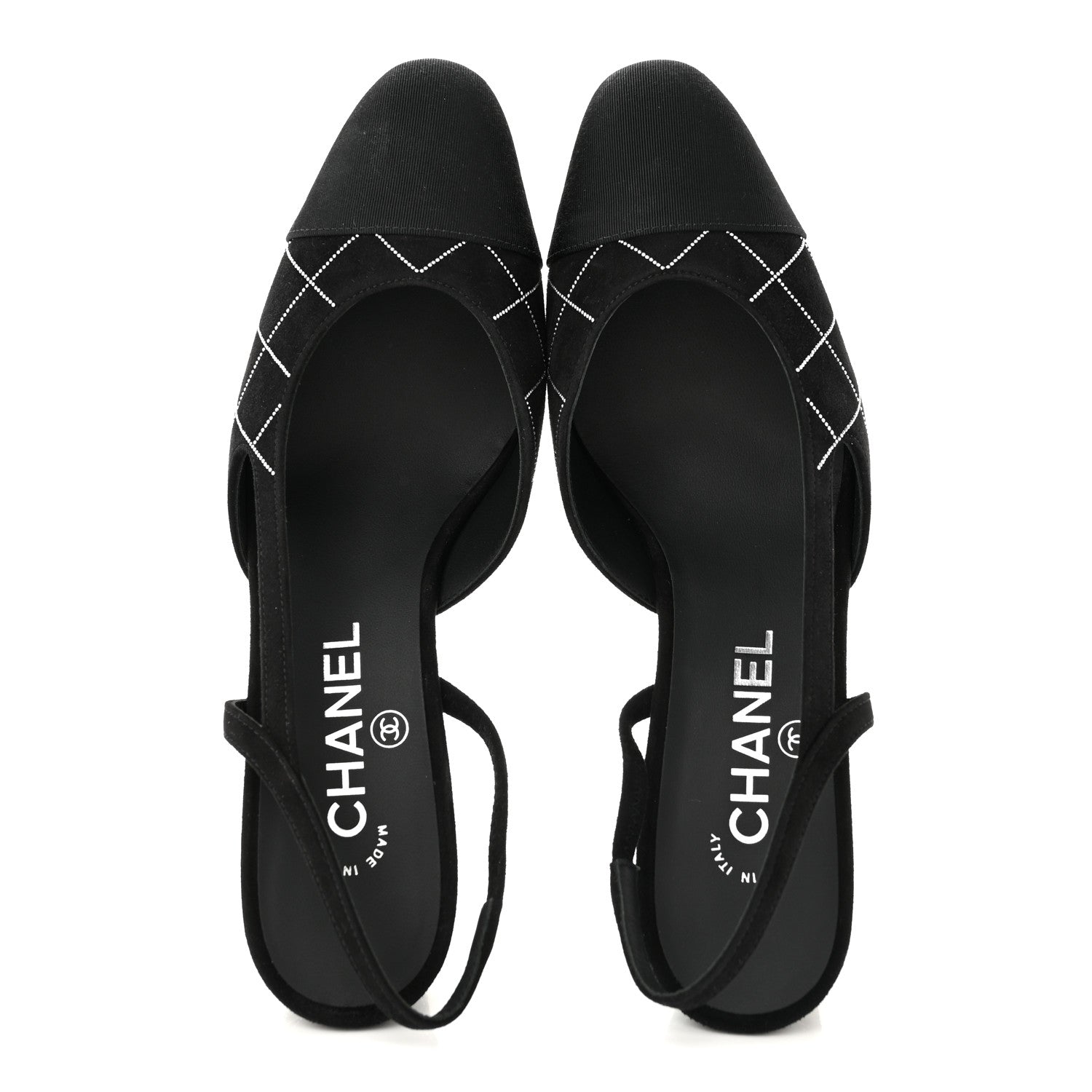Chanel Suede Crystal Grosgrain Cap Toe CC Slingback Pumps 38 Black Silver 2 of 10