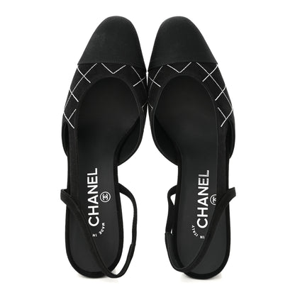 Chanel Suede Crystal Grosgrain Cap Toe CC Slingback Pumps 38 Black Silver 2 of 10