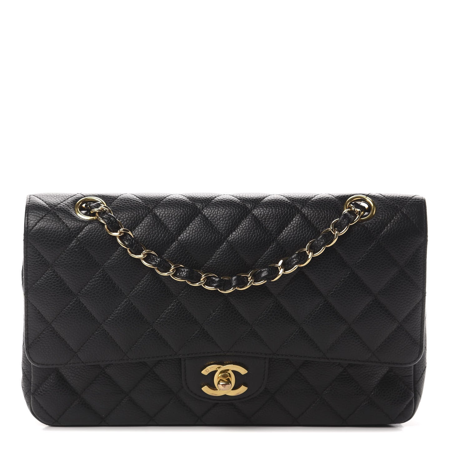 Caviar Quilted Medium Double Flap Black