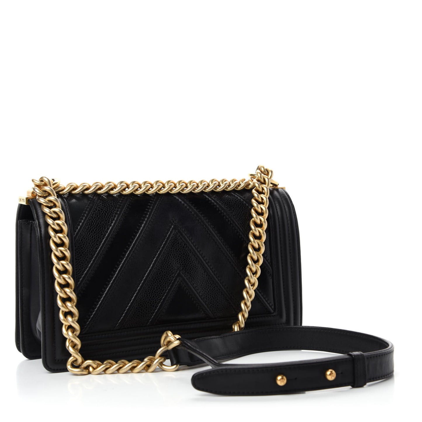 Caviar Suede Calfskin Chevron Medium Boy Flap Black