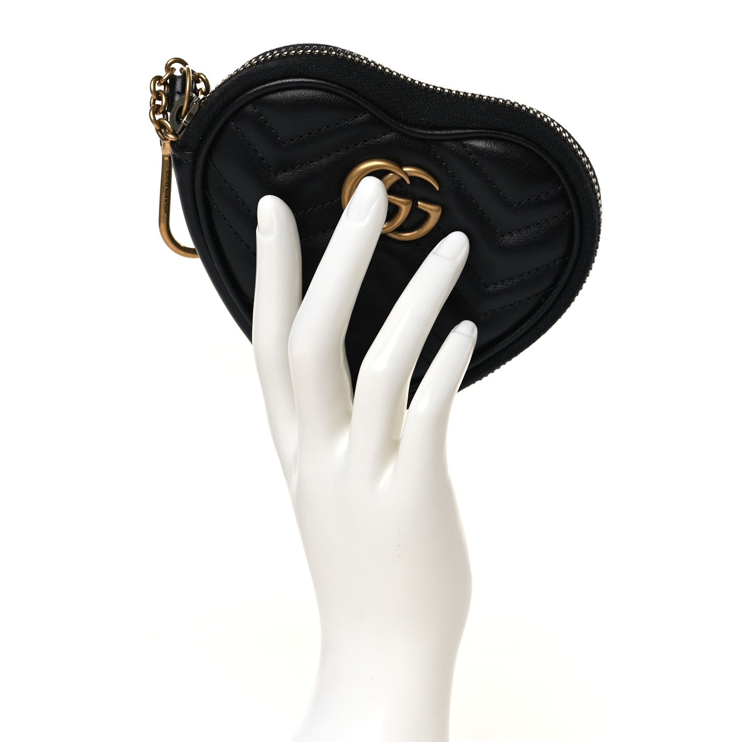 Calfskin Matelasse Chevron GG Marmont Heart Coin Purse Black