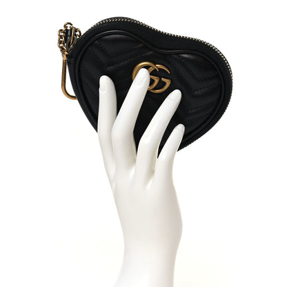 Gucci Calfskin Matelasse Chevron GG Marmont Heart Coin Purse Black 2 of 6