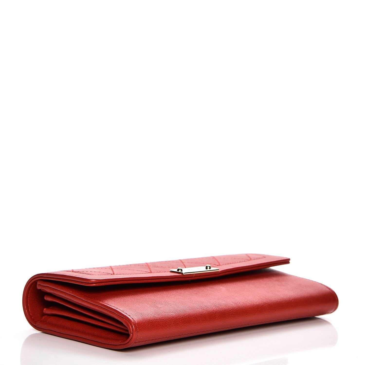 Chanel Grained Calfskin Quilted Label Click Large Gusset Flap Wallet Red 4 of 10