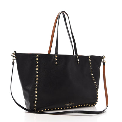 Valentino Garavani Pebbled Calfskin Medium Rockstud Reversible Tote Black Light Cuir 4 of 22