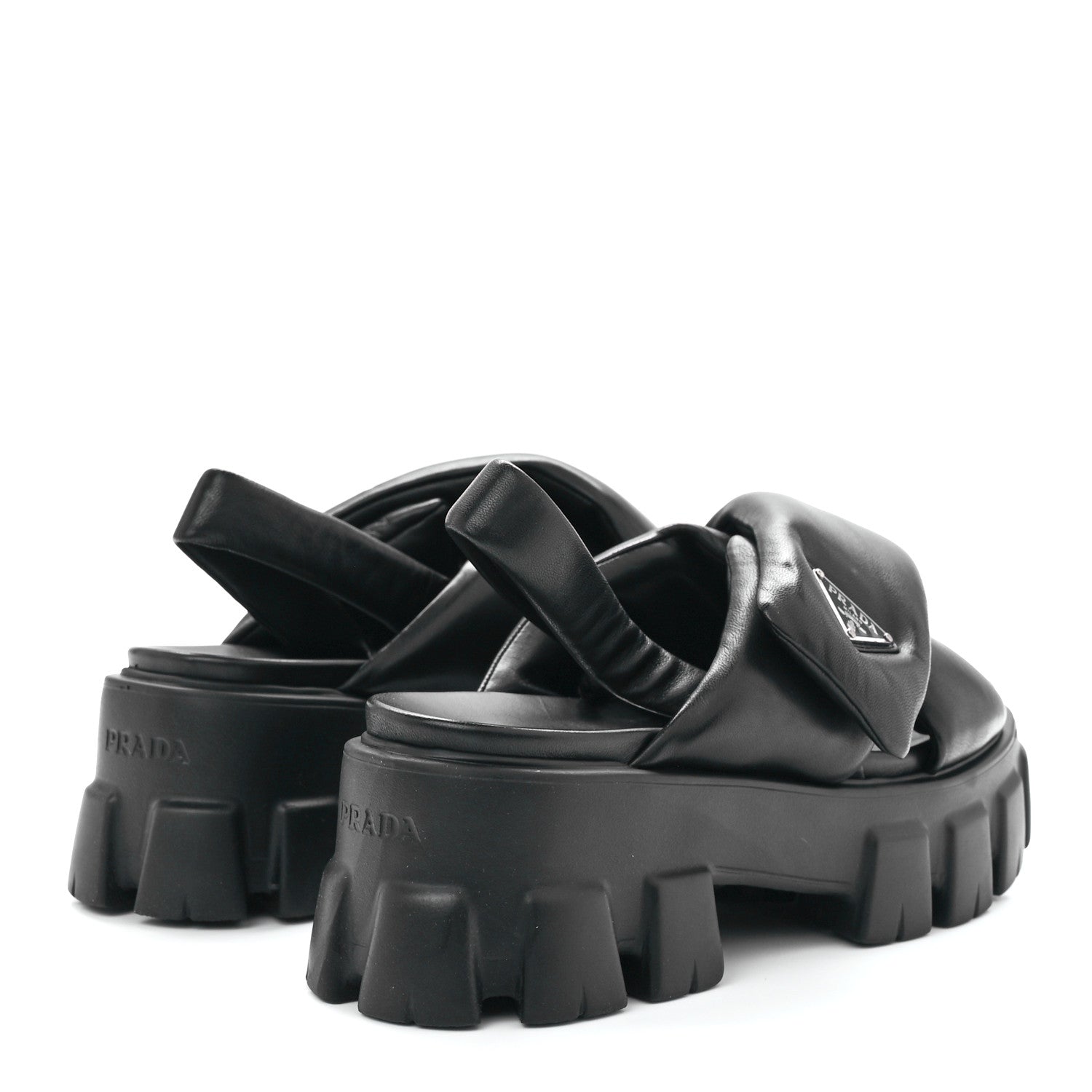 Prada Nappa Soft Metal Triangle Logo Padded Monolith 55mm Slingback Sandals 38 Black 4 of 9
