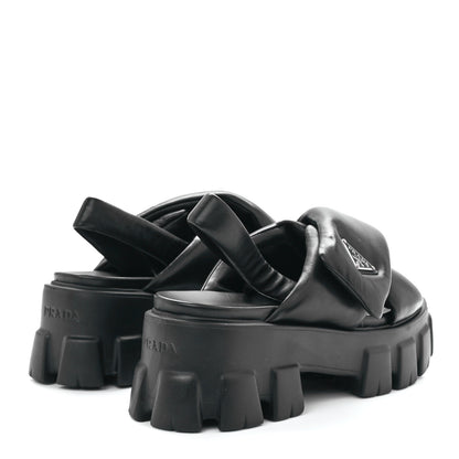 Prada Nappa Soft Metal Triangle Logo Padded Monolith 55mm Slingback Sandals 38 Black 4 of 9