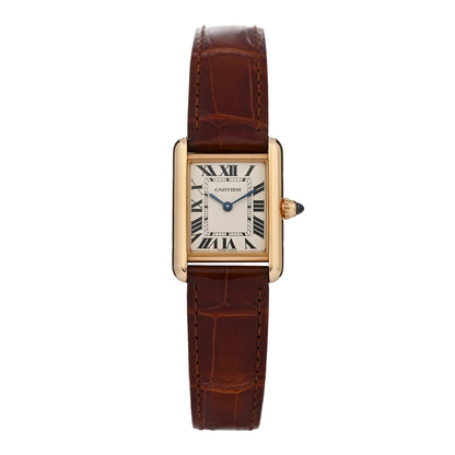 Cartier 18K Yellow Gold Alligator 22mm Tank Louis Quartz Watch Brown 1 of 5