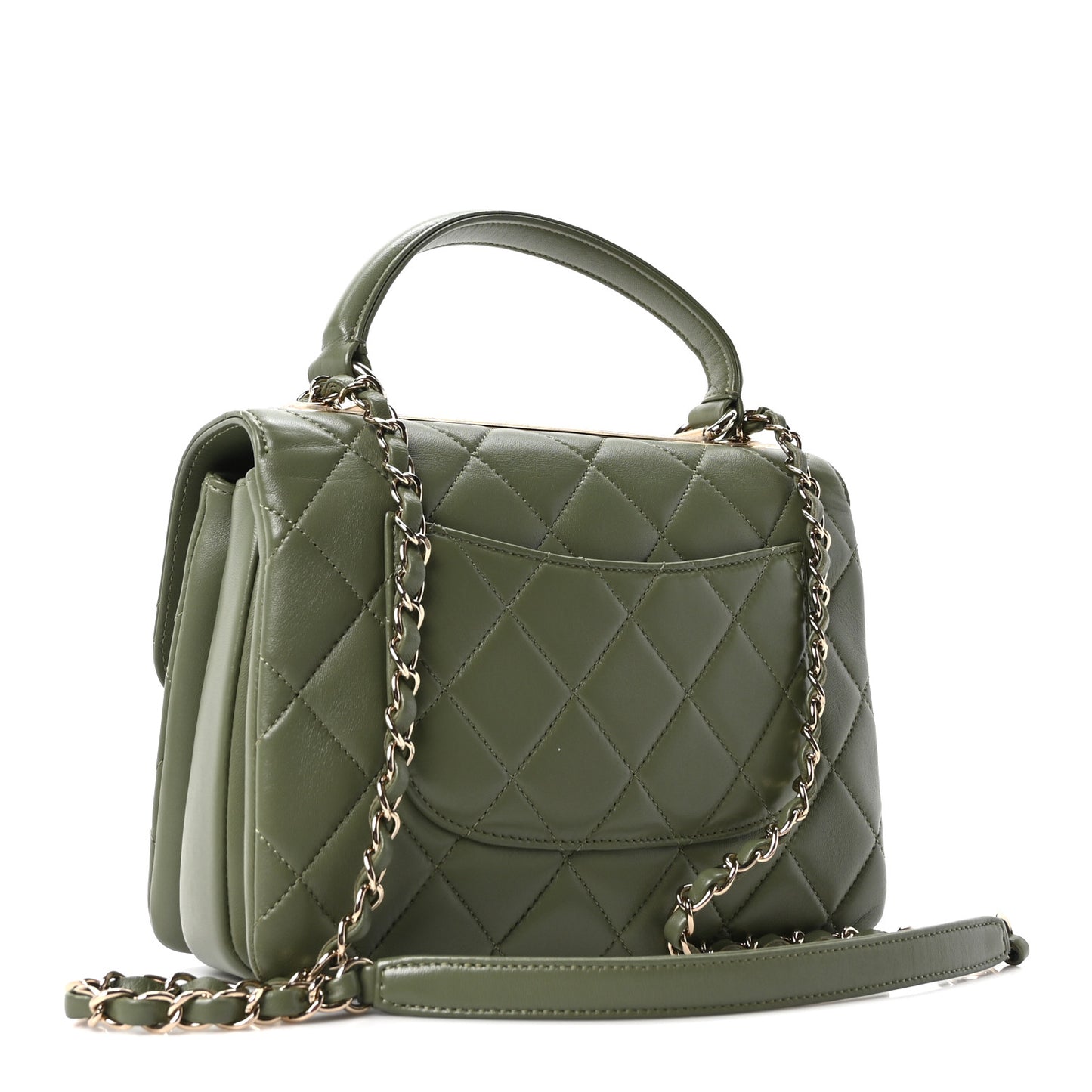 Lambskin Quilted Small Trendy CC Flap Dual Handle Bag Green