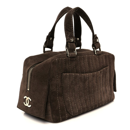 Chanel Suede Vertical Quilted Bowler Brown 3 of 11