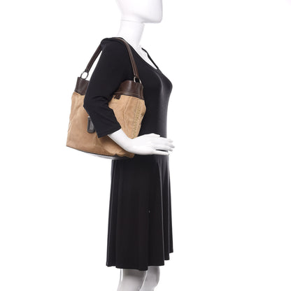 Prada Nylon Tessuto Vitello Daino Hobo Cammello Caffe 2 of 18