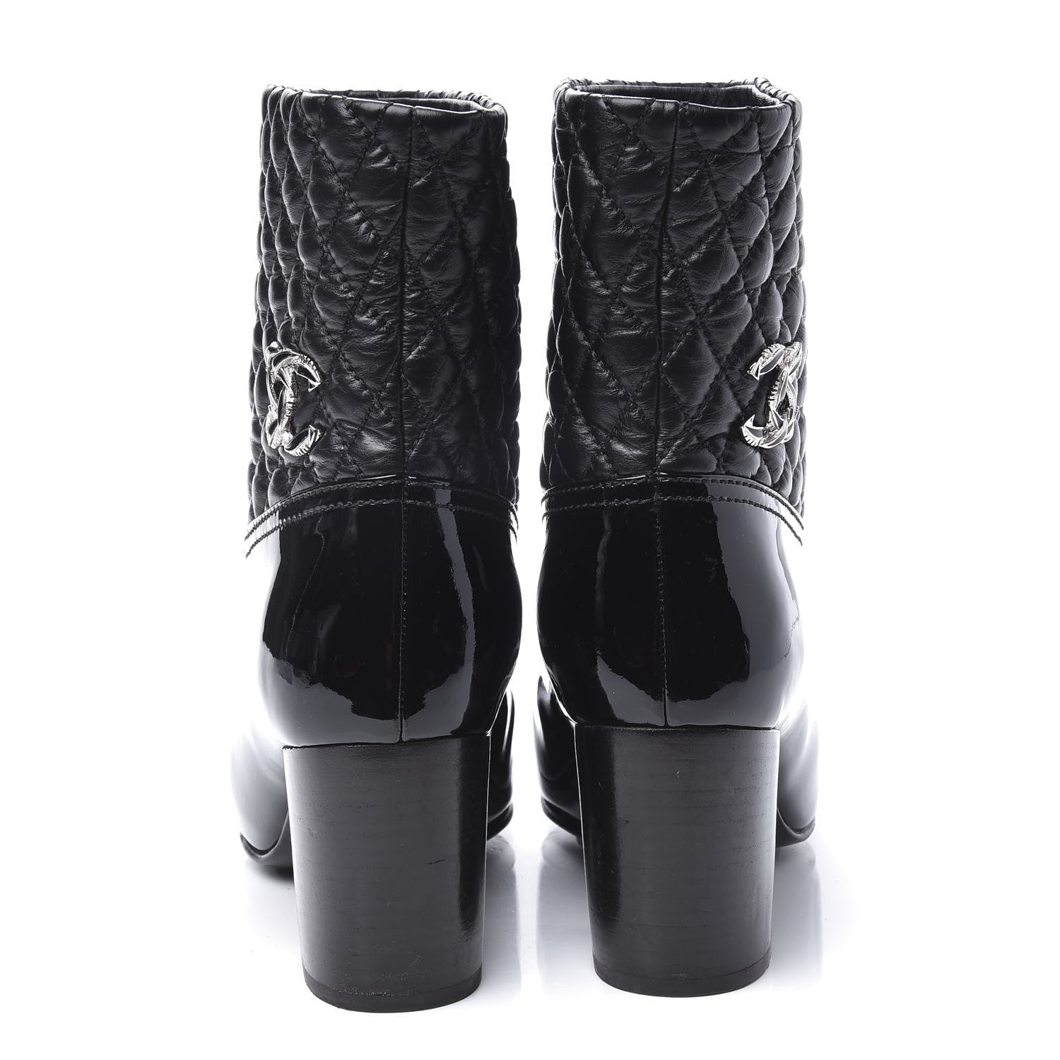 Chanel Calfskin Patent Quilted CC Short Boots 39.5 Black 7 of 11