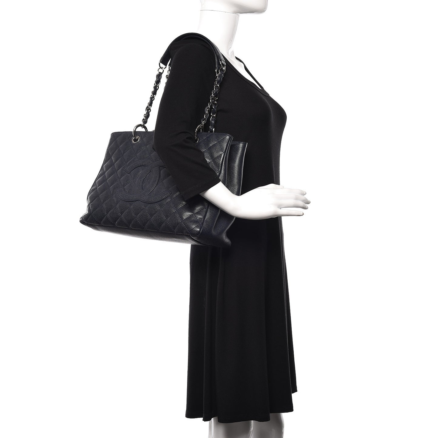 Caviar Quilted Grand Shopping Tote GST Navy Blue
