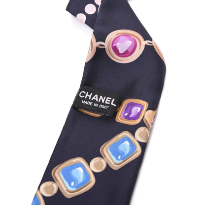 Chanel Silk Pearl CC Chain Slim Bandeau Scarf Navy Blue 3 of 4