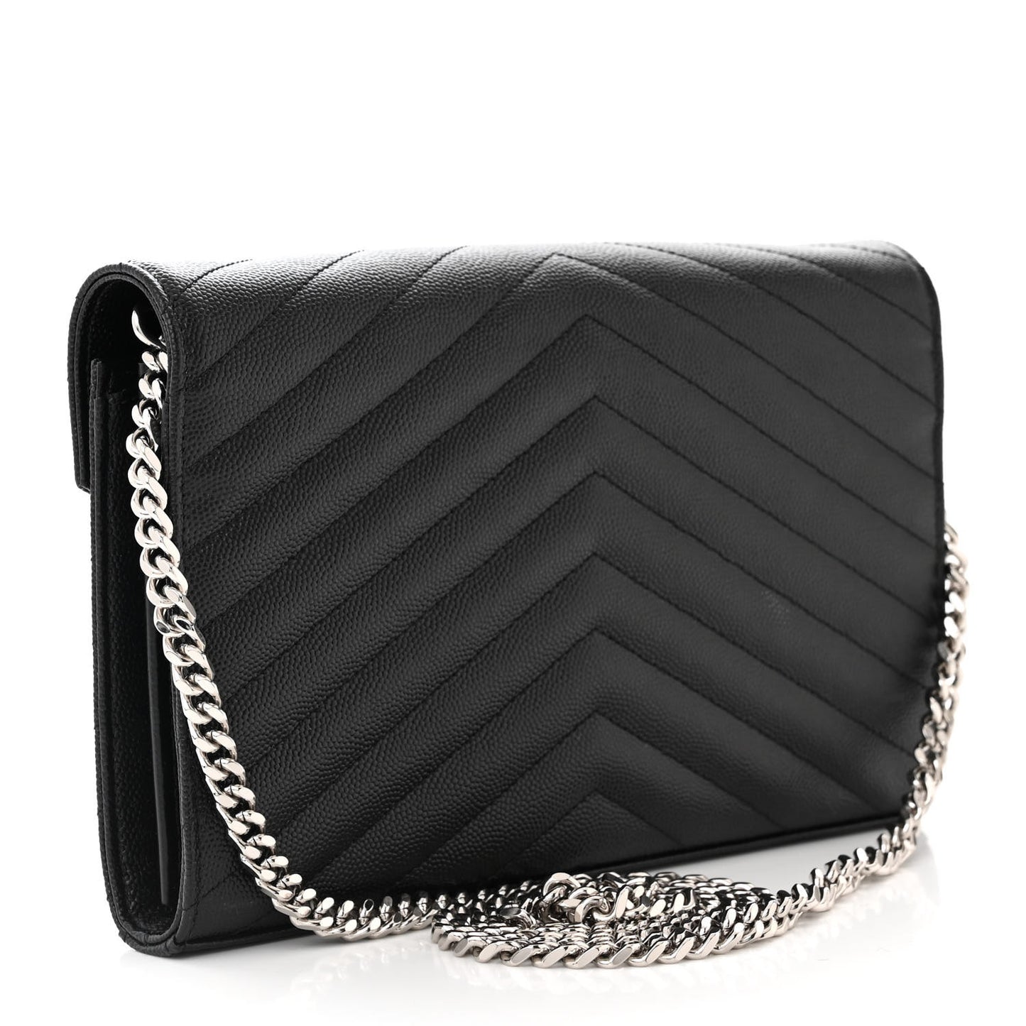 Grain De Poudre Matelasse Chevron Monogram Chain Wallet Black