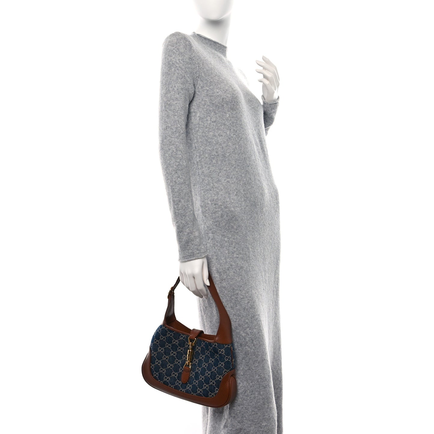 New Denim GG Monogram Calfskin Small Jackie 1961 Hobo Blue Tea Cuir