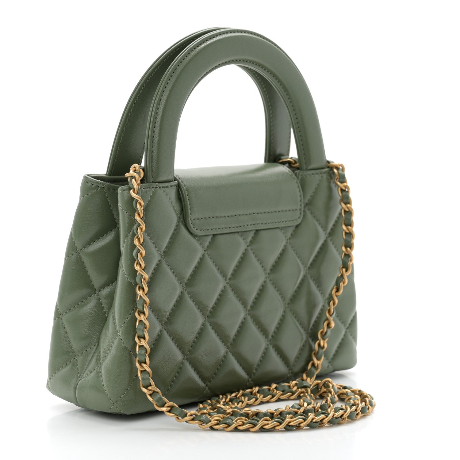 Chanel Shiny Aged Calfskin Quilted Nano Kelly Shopper Khaki 3 of 10