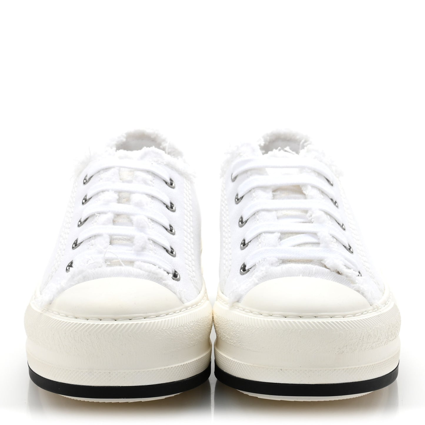 Frayed Canvas Embroidered Logo Walk'N'Dior Low Top Sneakers 36.5 White