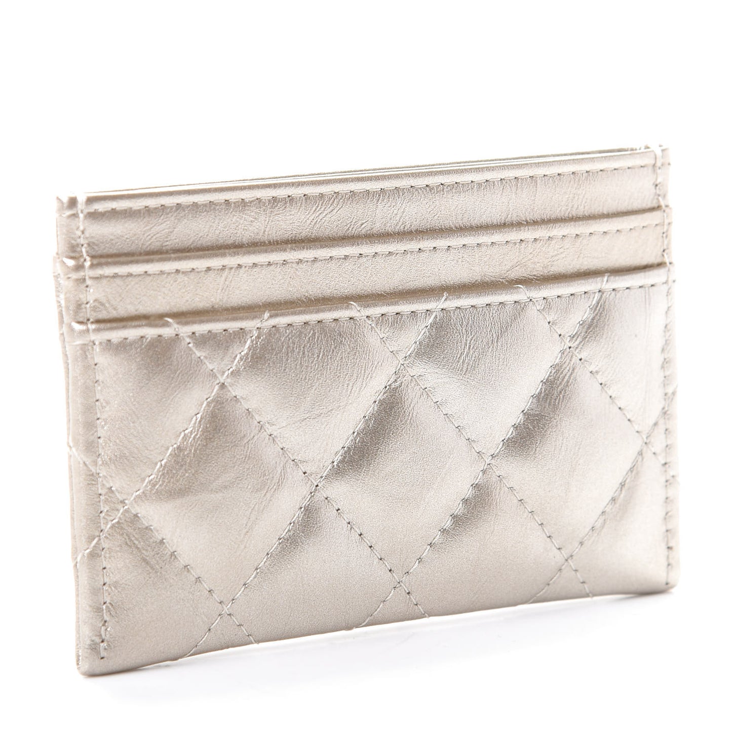 Metallic Aged Calfskin Quilted Reissue Card Holder Gold
