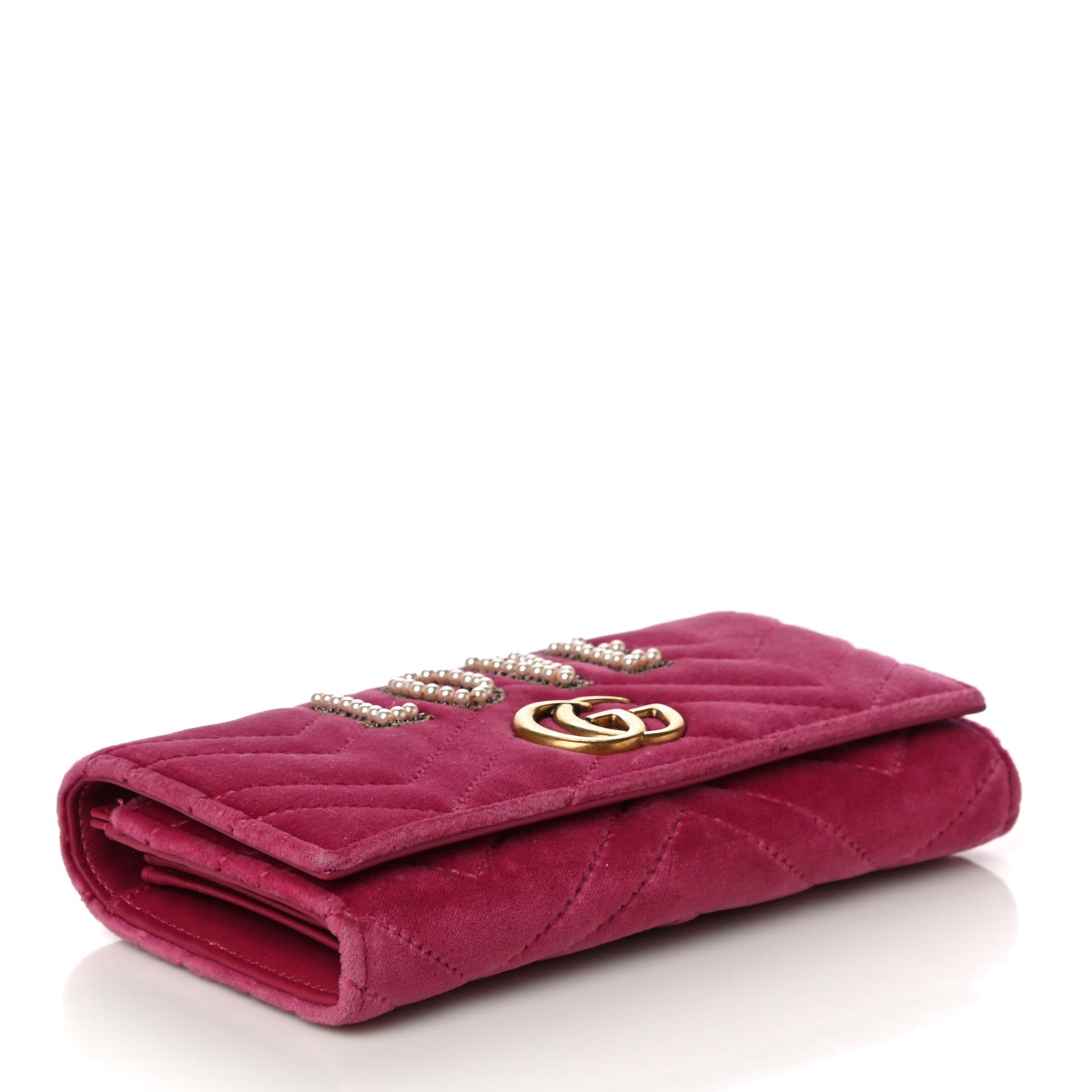 Gucci Velvet Matelasse Pearl Love Embroidered GG Marmont Wallet Light Raspberry Rose 4 of 12