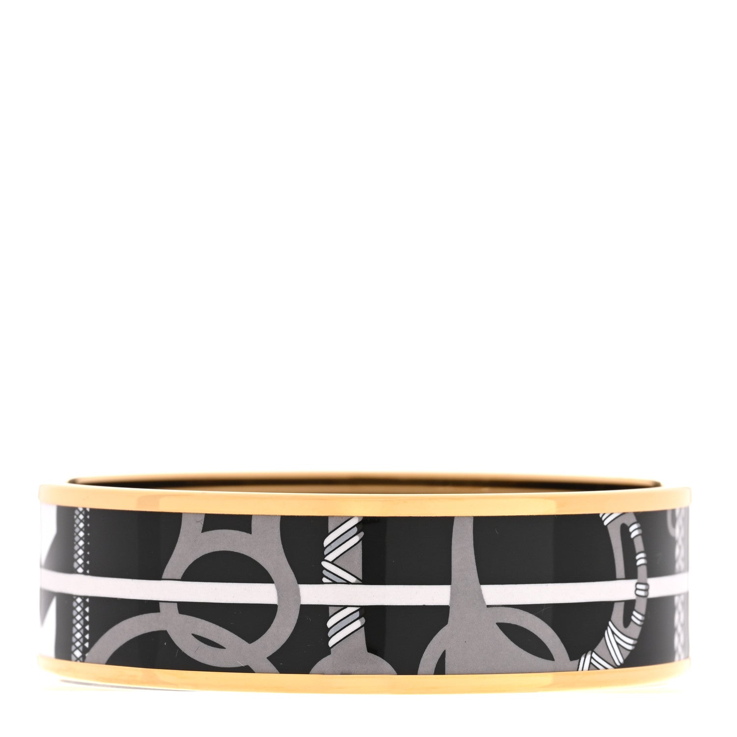 Hermes Enamel Printed Wide Panoplie Equestre Bracelet 65 Faux Gris 1 of 5