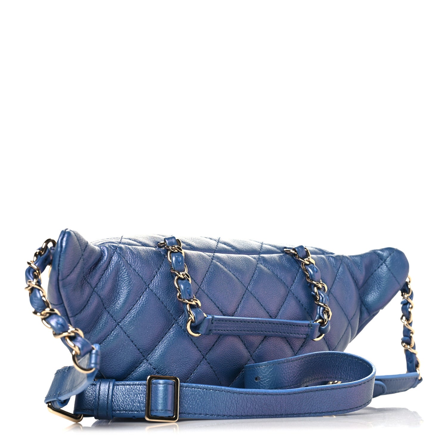 CHANEL ブルーキルティングバッグ Chanel Iridescent Calfskin Quilted All About Waist Belt Bag Dark