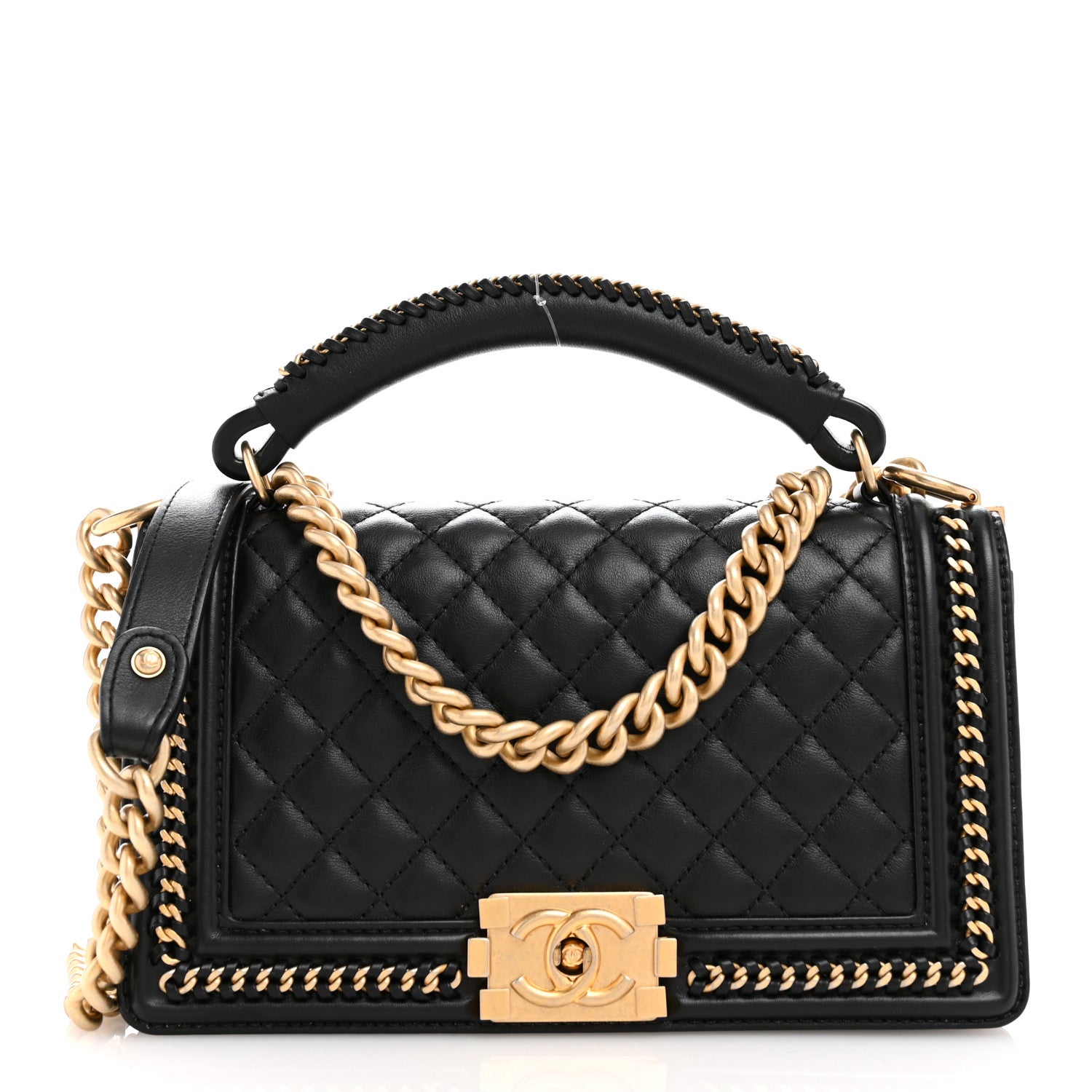 Chanel Lambskin Quilted Medium Top Handle Boy Flap Black 1 of 11