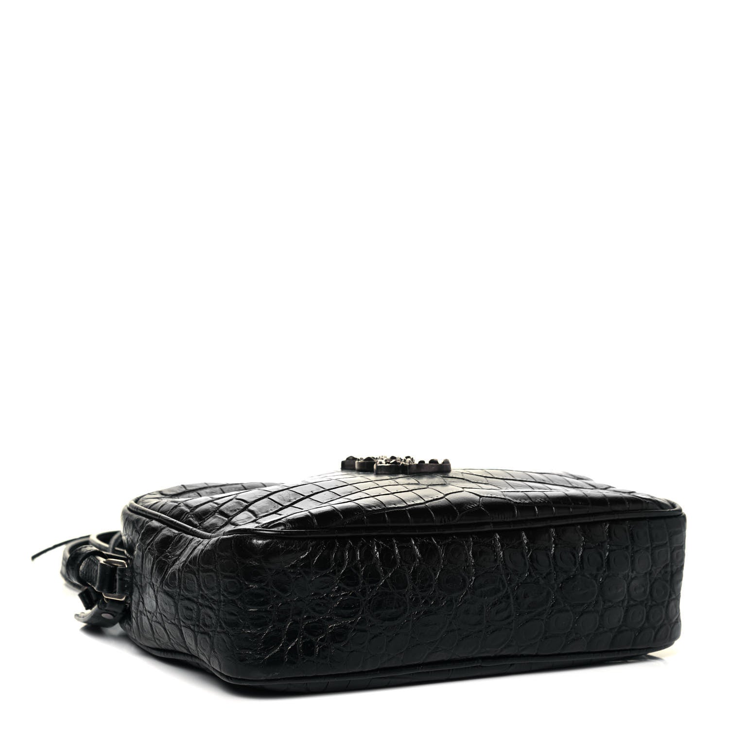 Saint Laurent Calfskin Crocodile Embossed Monogram Lou Camera Bag Black 4 of 9