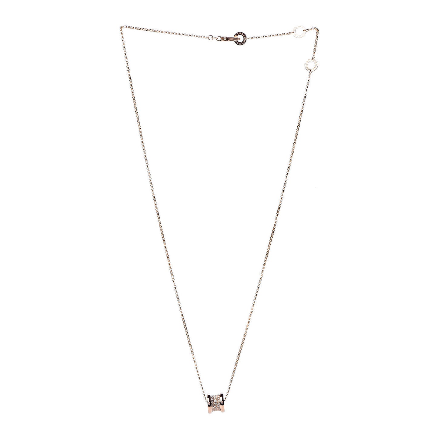18K Rose Gold Diamond Small B.Zero1 Pave Pendant Necklace