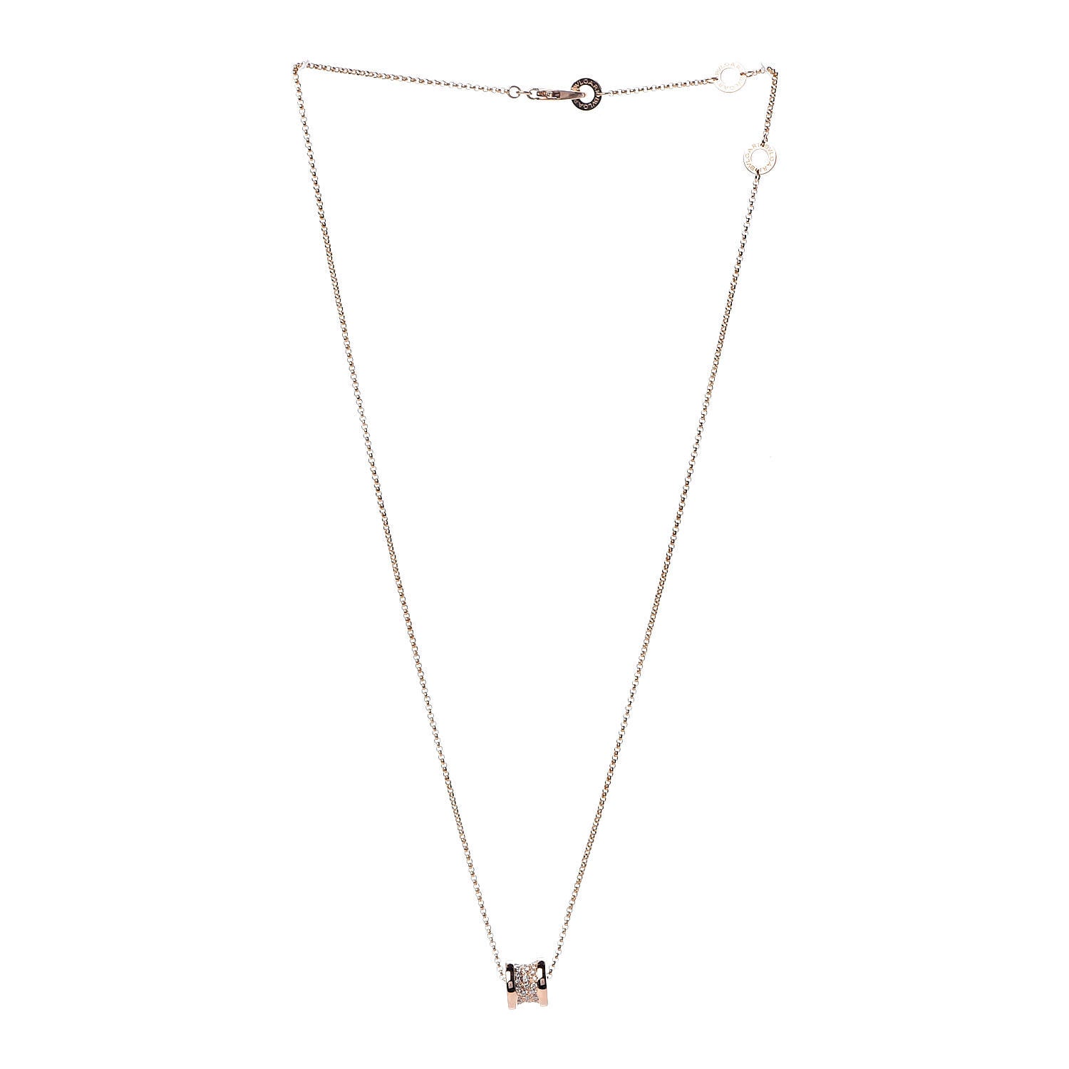 Bulgari 18K Rose Gold Diamond Small B.Zero1 Pave Pendant Necklace 3 of 8