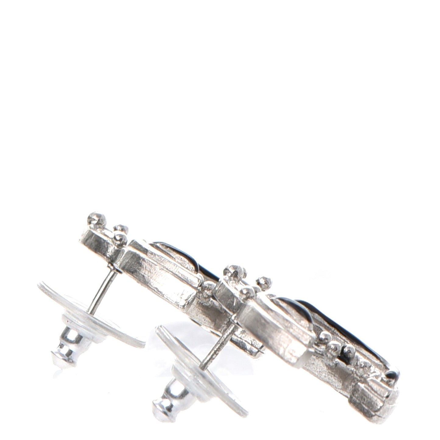 Enamel CC Earrings Black Silver
