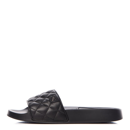 Chanel Lambskin Quilted CC Mules Sandals 37 Black 1 of 8
