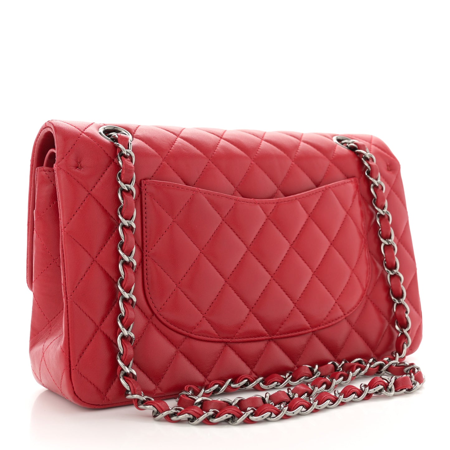 Lambskin Quilted Medium Double Flap Red