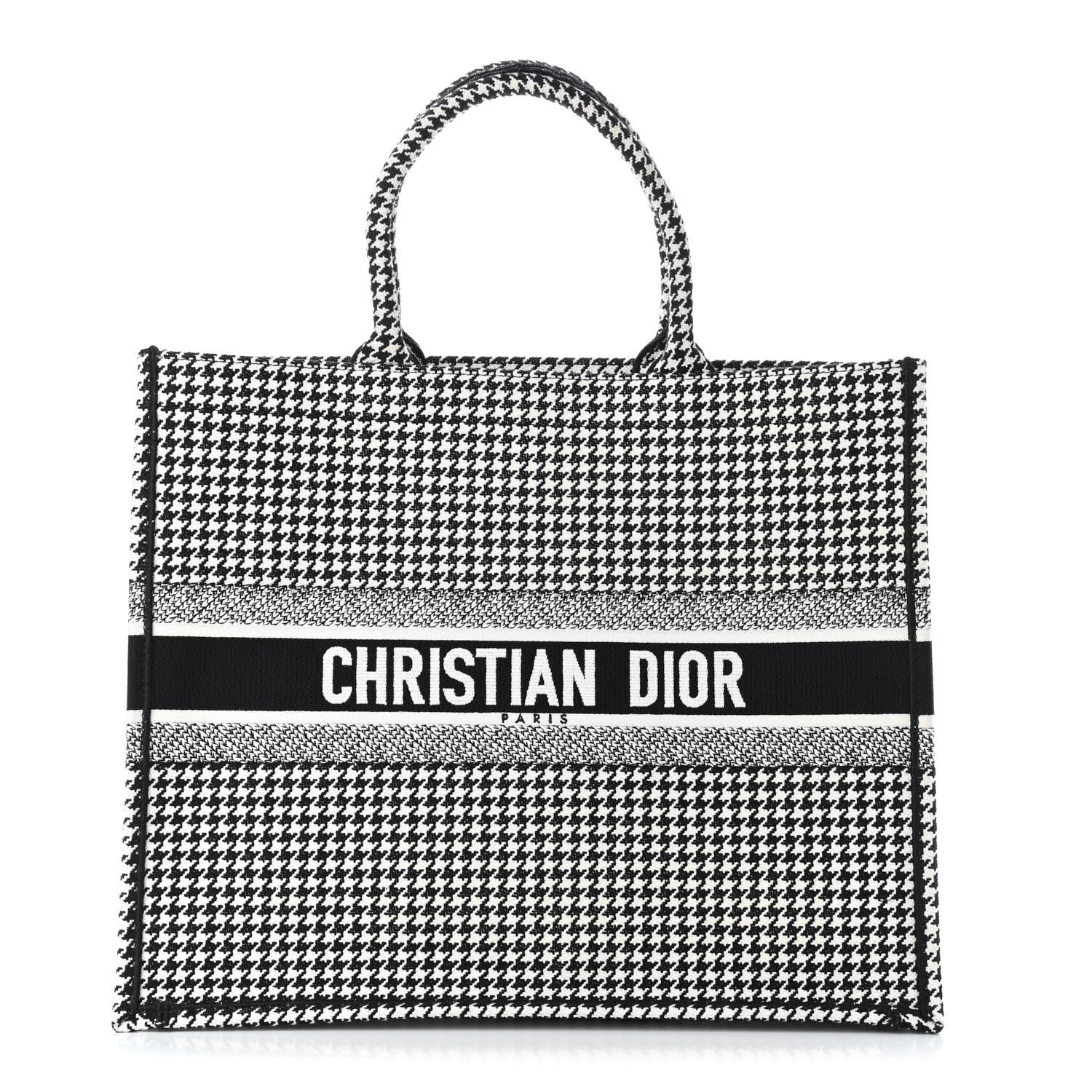 Christian Dior Canvas Houndstooth Embroidered Book Tote Black White 1 of 4