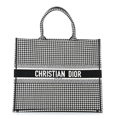 Christian Dior Canvas Houndstooth Embroidered Book Tote Black White 1 of 4