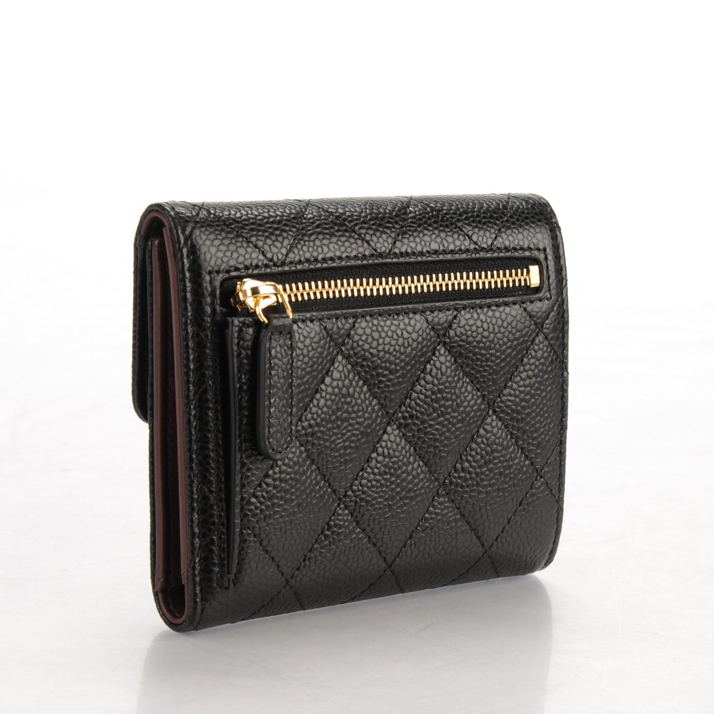 Caviar Quilted Compact Flap Wallet Black