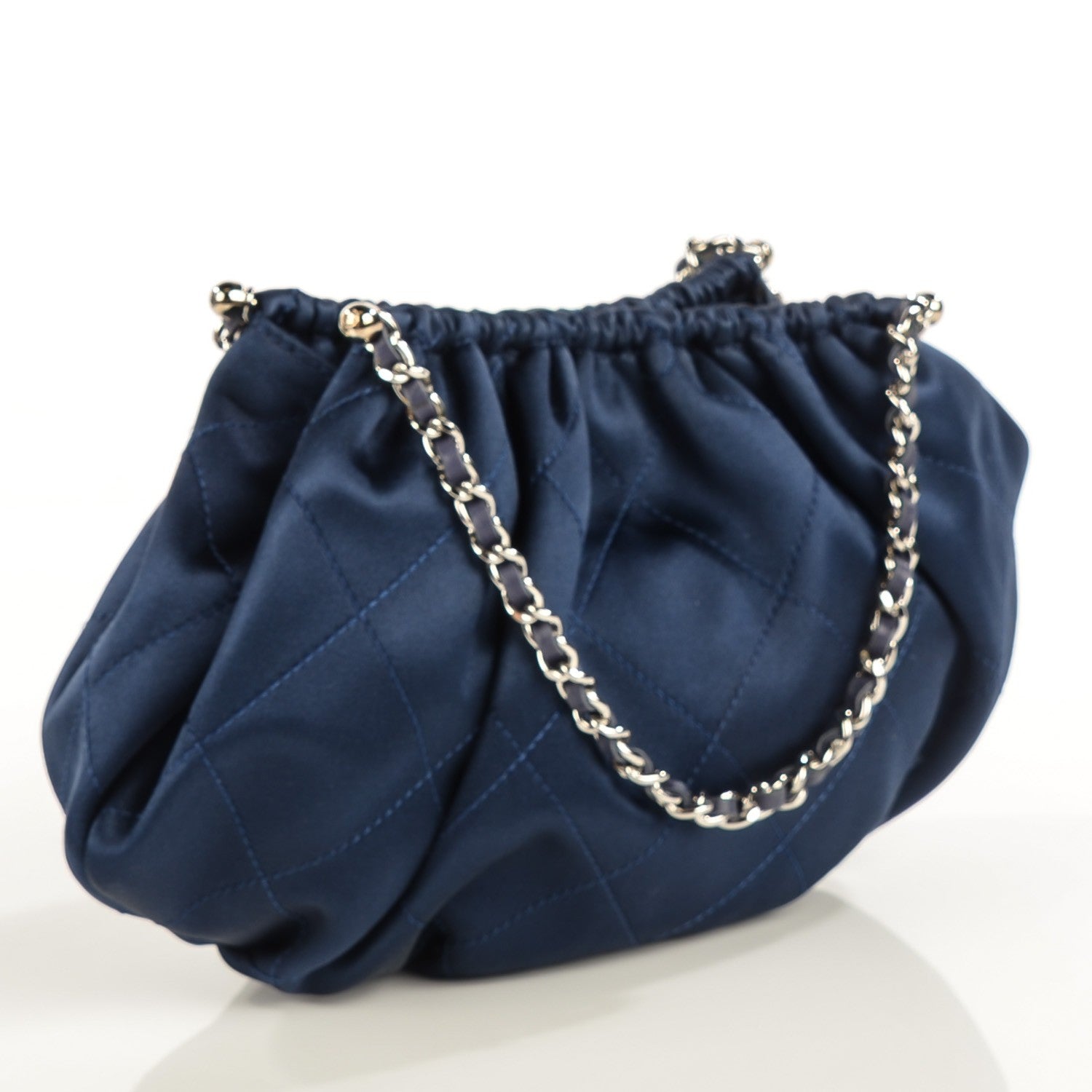 Chanel Satin Diamond Stitch Croissant Pochette Blue 3 of 7
