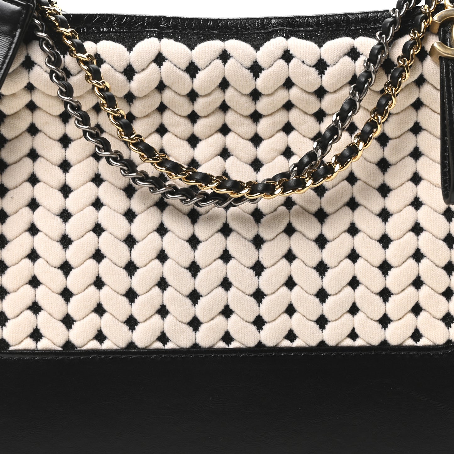 Wool Calfskin Medium Gabrielle Hobo Black White