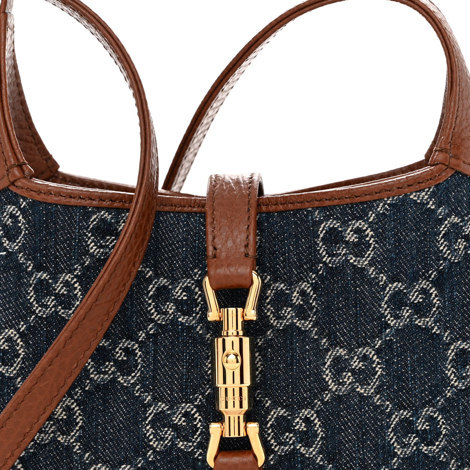 Gucci New Denim GG Monogram Calfskin Mini Jackie 1961 Hobo Blue Tea Cuir 7 of 9
