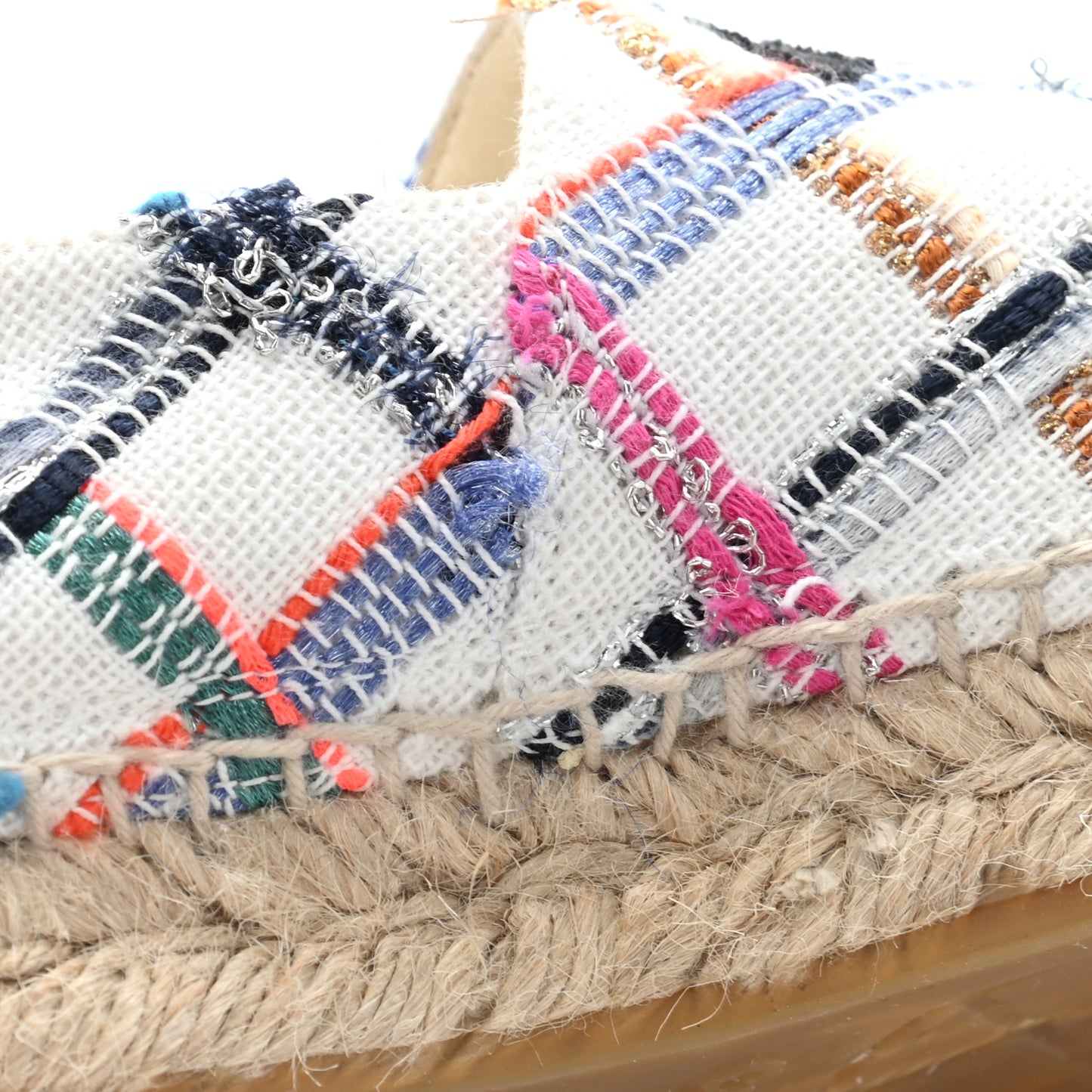 Tweed Grosgrain CC Espadrilles 36 White Blue Pink Green Black