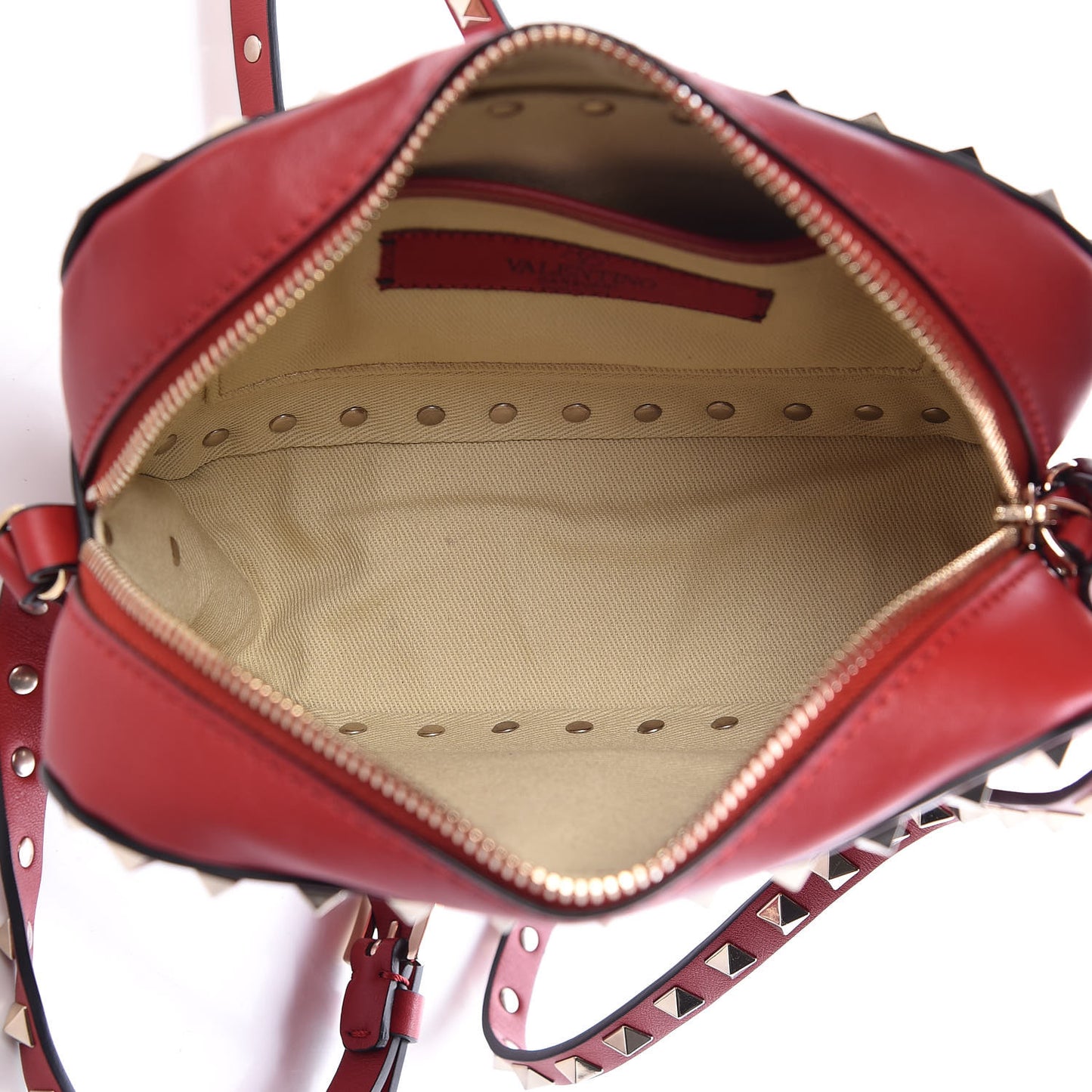 Calfskin Rockstud Camera Crossbody Bag Red