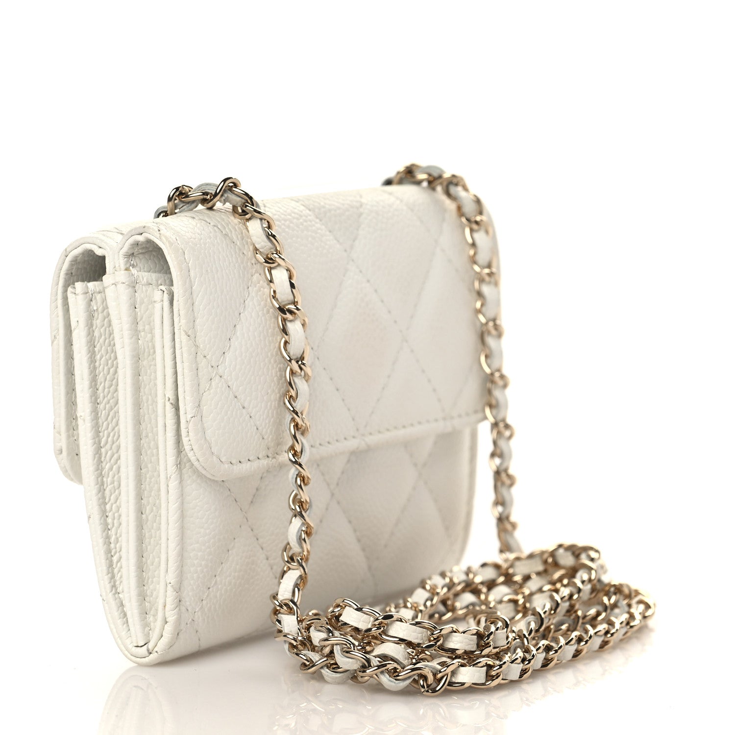 Chanel Caviar Quilted Card Holder On Chain White 3 of 8