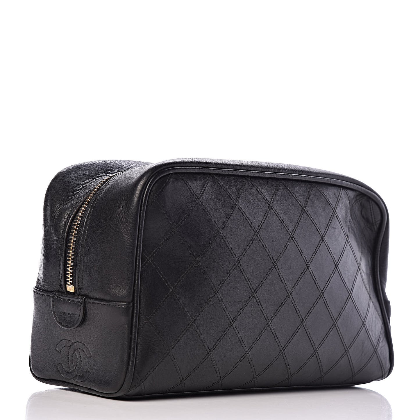 Lambskin Diamond Stitch Cosmetic Case Black