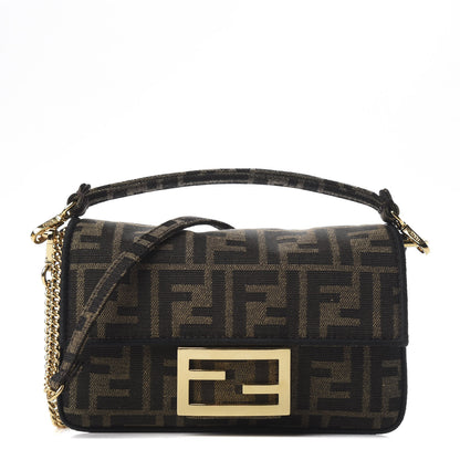 Fendi Fabric Jacquard FF 1974 Mini Baguette Tobacco Moro Black 1 of 12