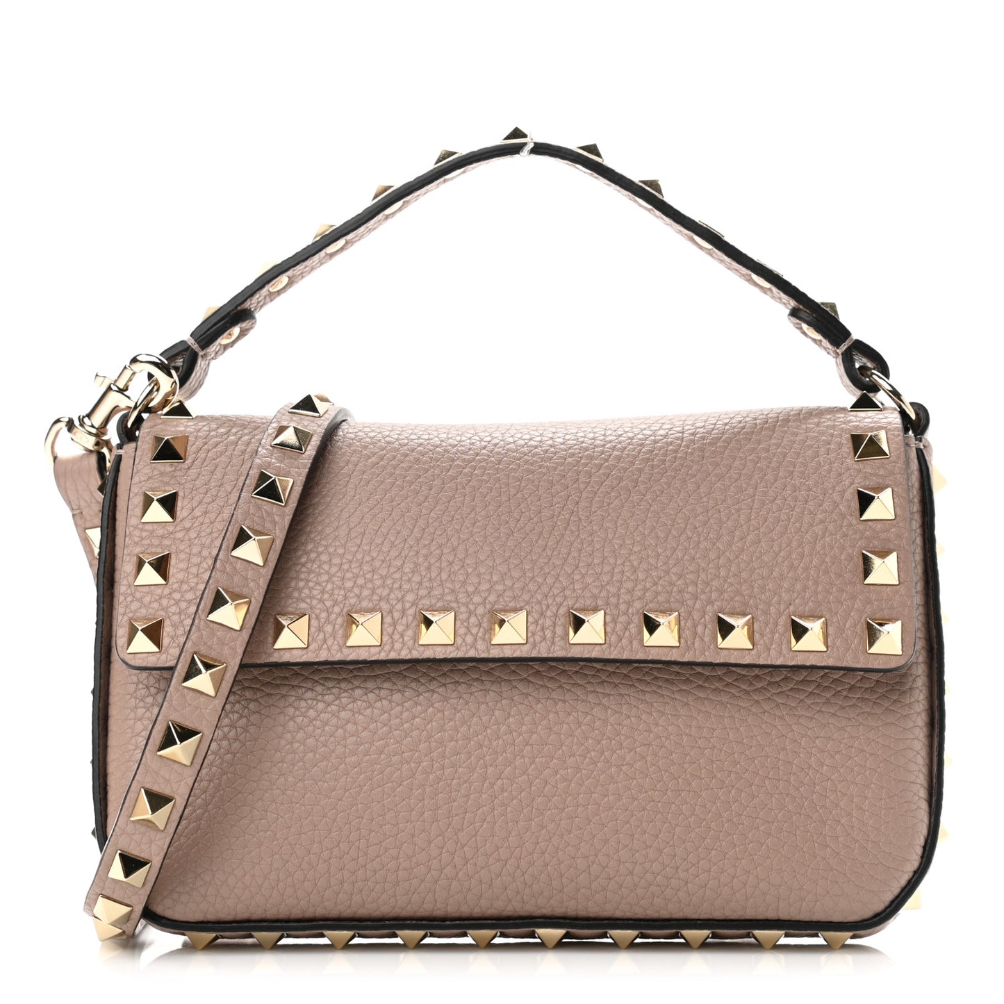 Grainy Calfskin Rockstud Crossbody Pouch Poudre