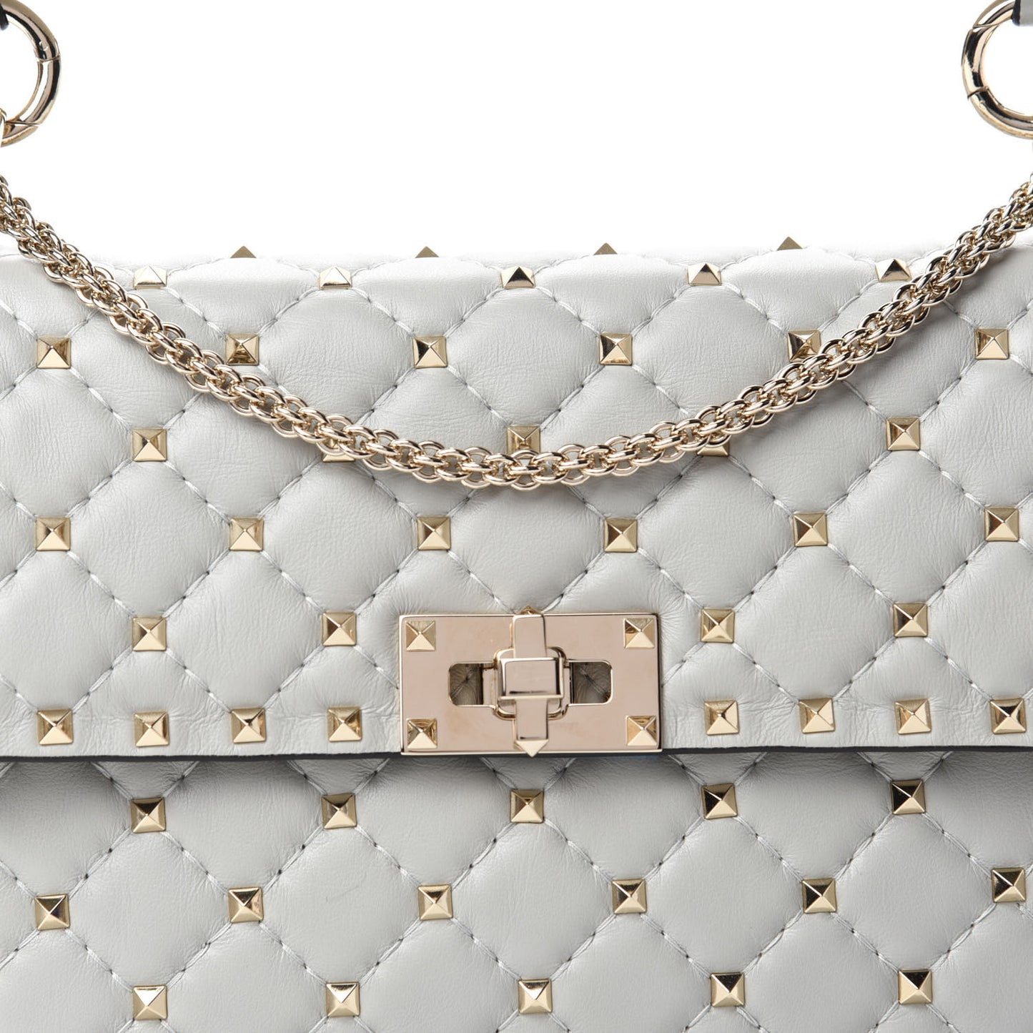 Nappa Medium Rockstud Spike Shoulder Bag Opal Grey