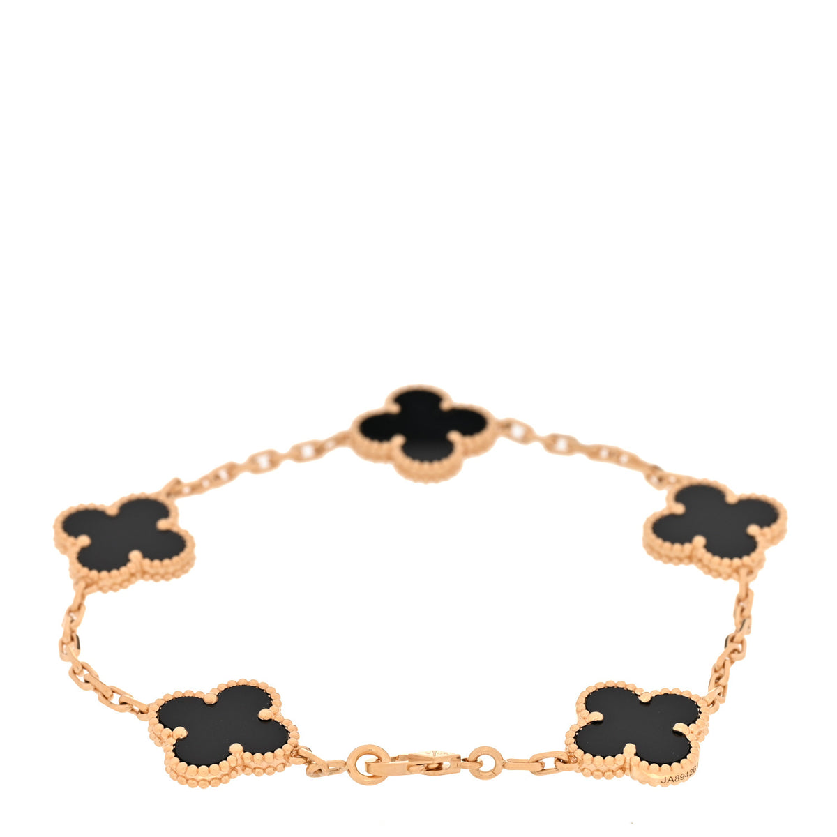 18K Yellow Gold Black Onyx 5 Motifs Vintage Alhambra Bracelet