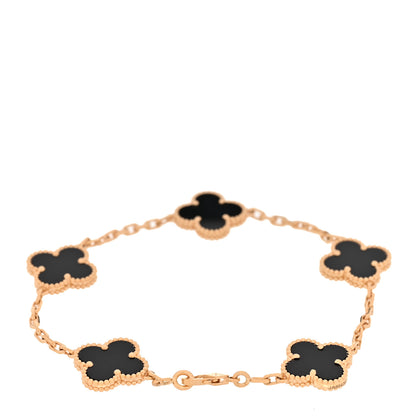 Van Cleef & Arpels 18K Yellow Gold Black Onyx 5 Motifs Vintage Alhambra Bracelet 2 of 6