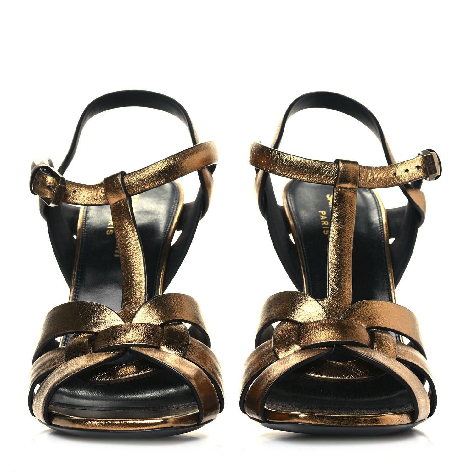 Saint Laurent Metallic Calfskin Tribute 105 Sandals 39 Dark Gold 2 of 11